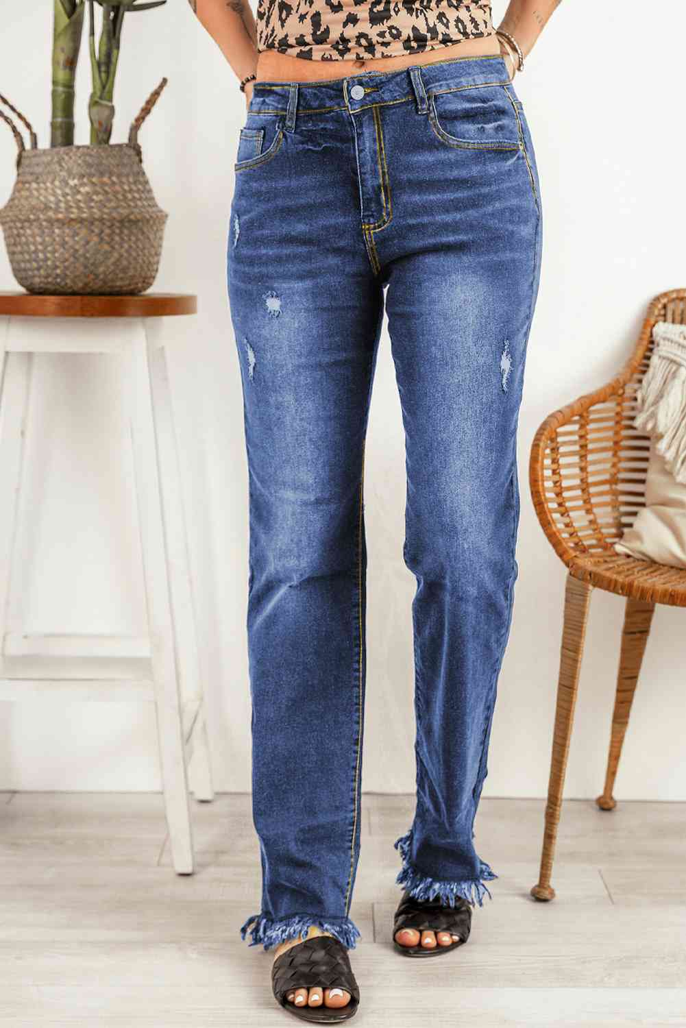 Ripped Frayed Hem Jeans