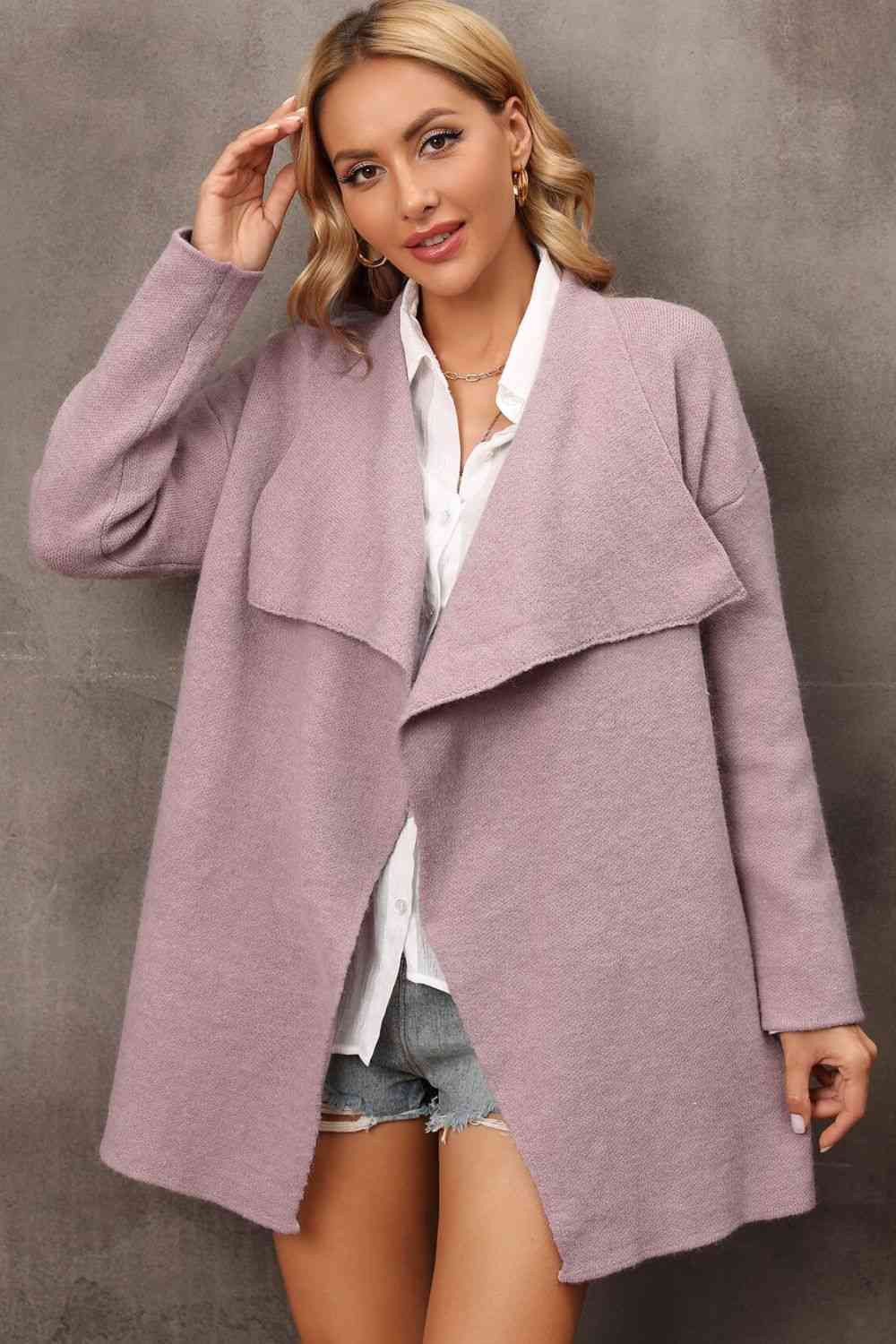 Waterfall Collar Longline Cardigan with Side Pockets