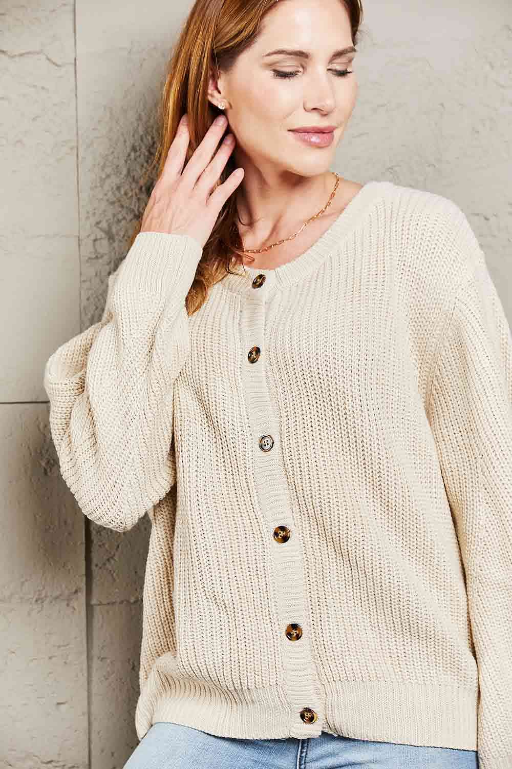 Double Take Button Down Rib-Knit Reversible Sweater