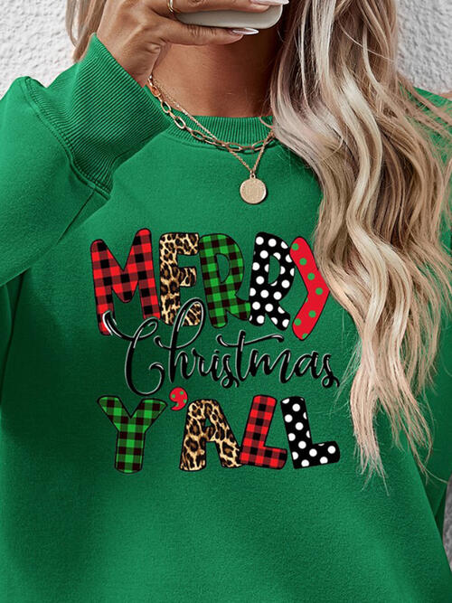 Letter Graphic Round Neck Long Sleeve Sweatshirt