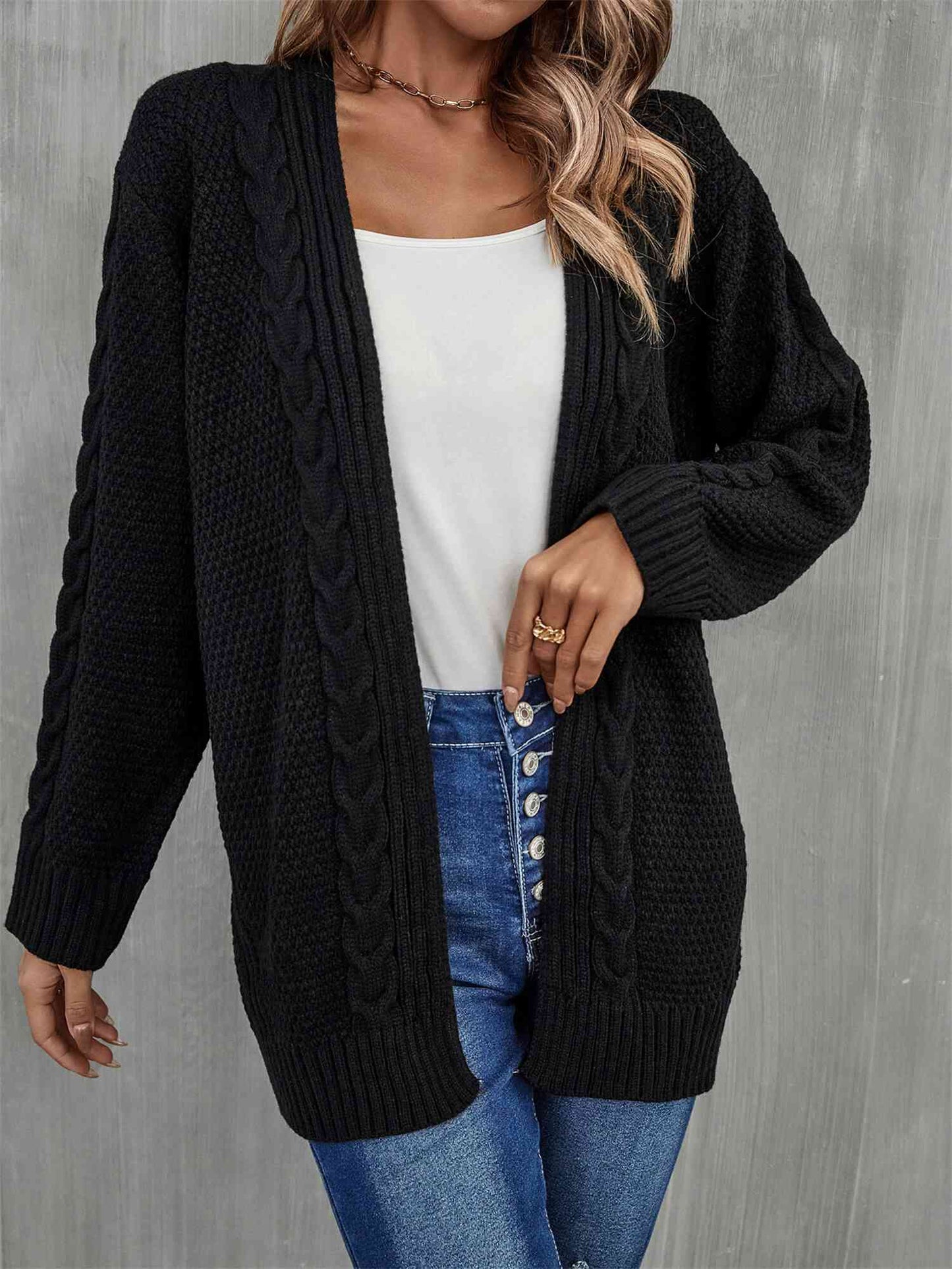 Warm Fall Mixed Knit Open Front Longline Cardigan