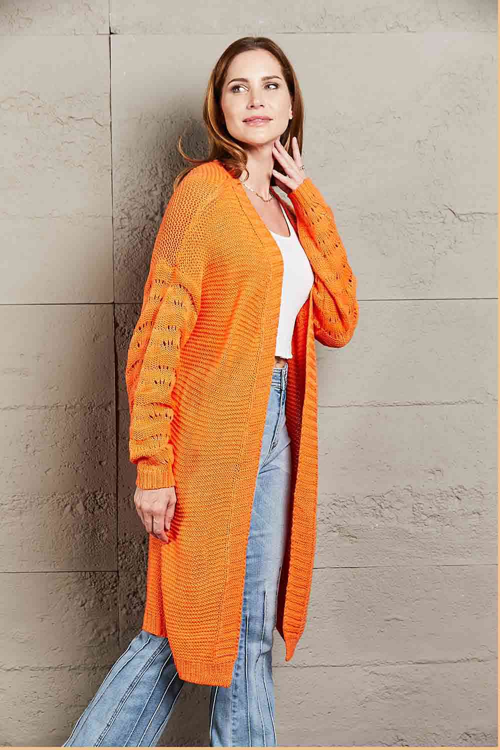 Double Take Horizontal Ribbing Open Front Duster Cardigan