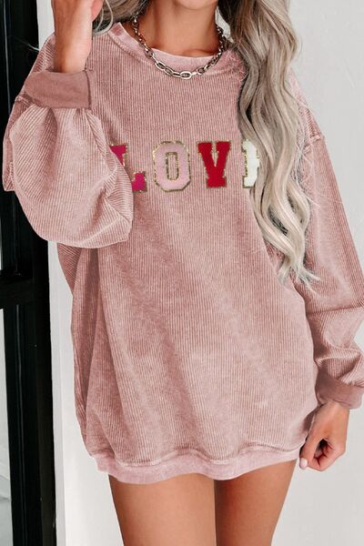 LOVE Round Neck Dropped Shoulder Sweatshirt