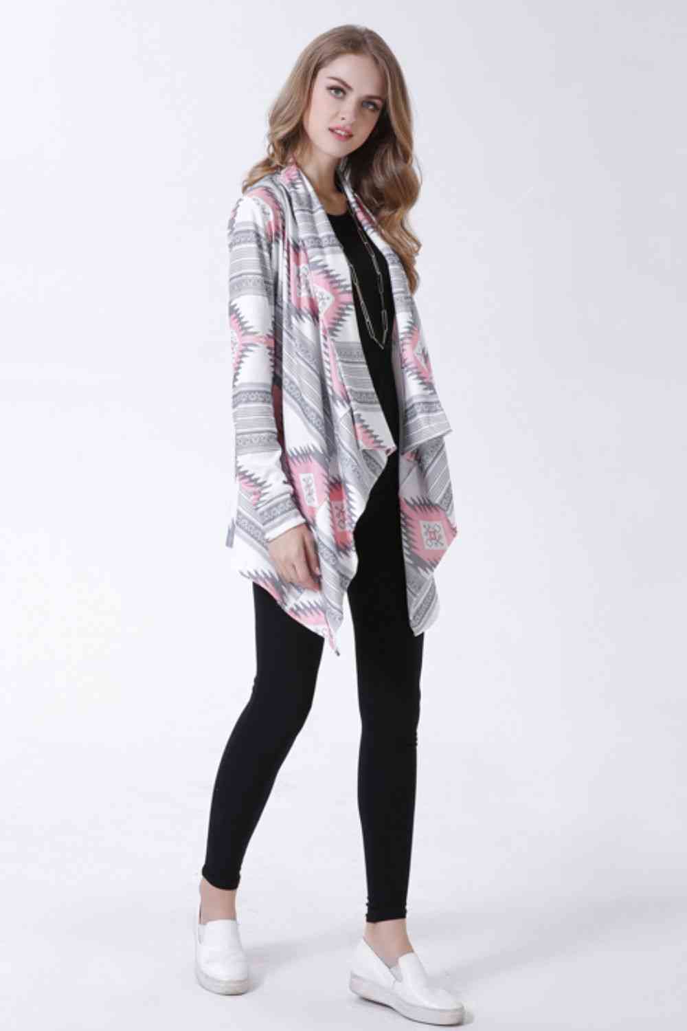 Geometric Open Front Handkerchief Hem Cardigan