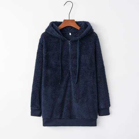 Quarter-Zip Drawstring Teddy Hoodie