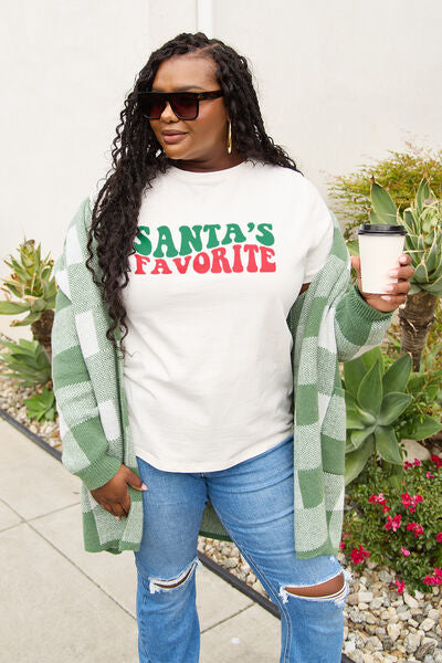 Simply Love Full Size SANTA'S FAVORITE Round Neck T-Shirt