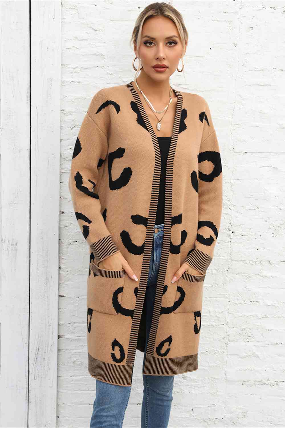 Printed Long Sleeve Cardigan with Pockets