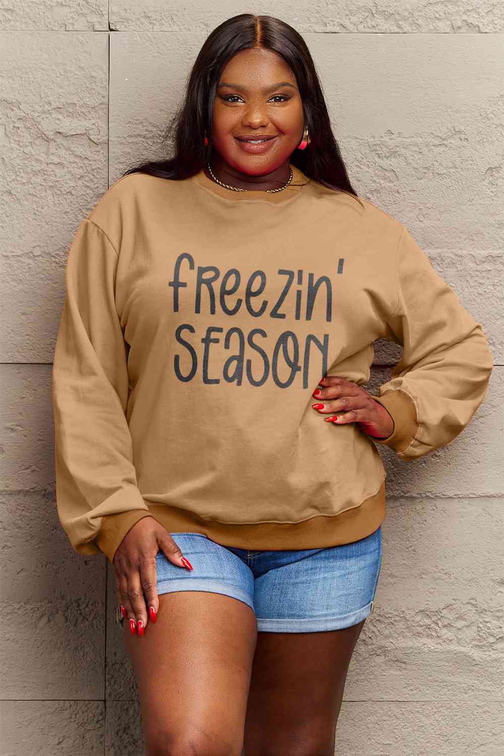 Simply Love Full Size FREEZIN' SEASON Graphic Sweatshirt