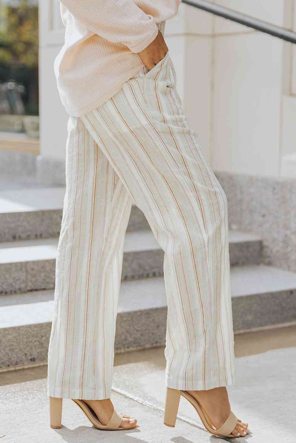 Striped Smocked Waist Wide Leg Pants