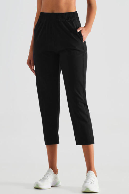 Elastic Waist Cropped Sports Pants