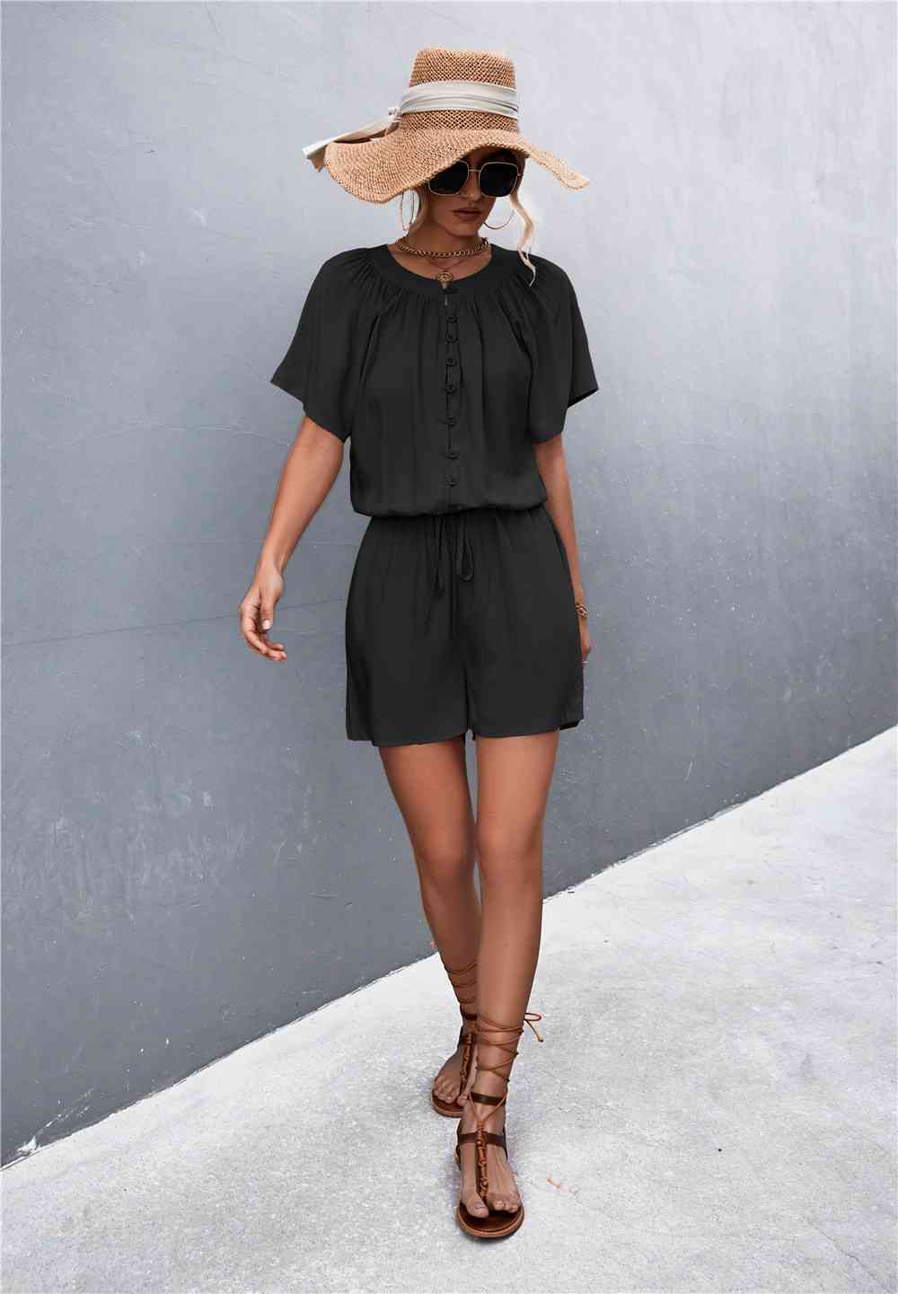 Buttoned Gather Detail Romper