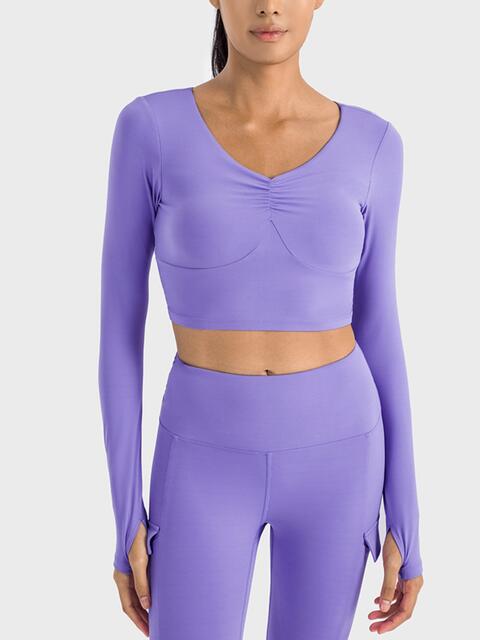 Ruched Cropped Long Sleeve Sports Top