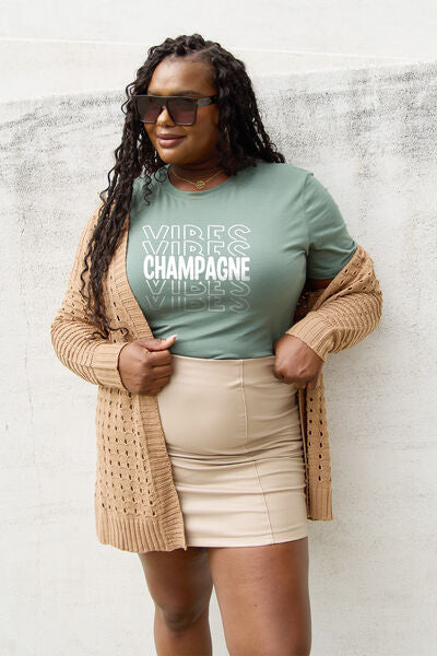 Simply Love Full Size CHAMPAGNE VIBES Round Neck T-Shirt