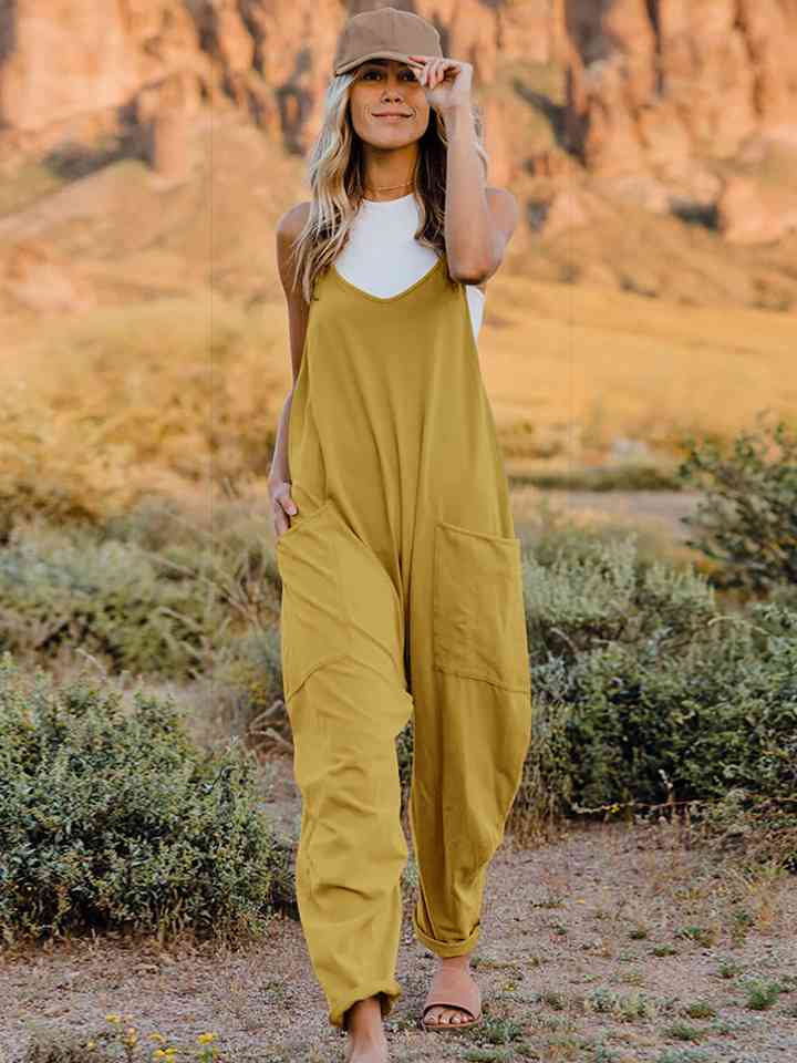 Double Take Full Size Sleeveless V-Neck Pocketed Jumpsuit