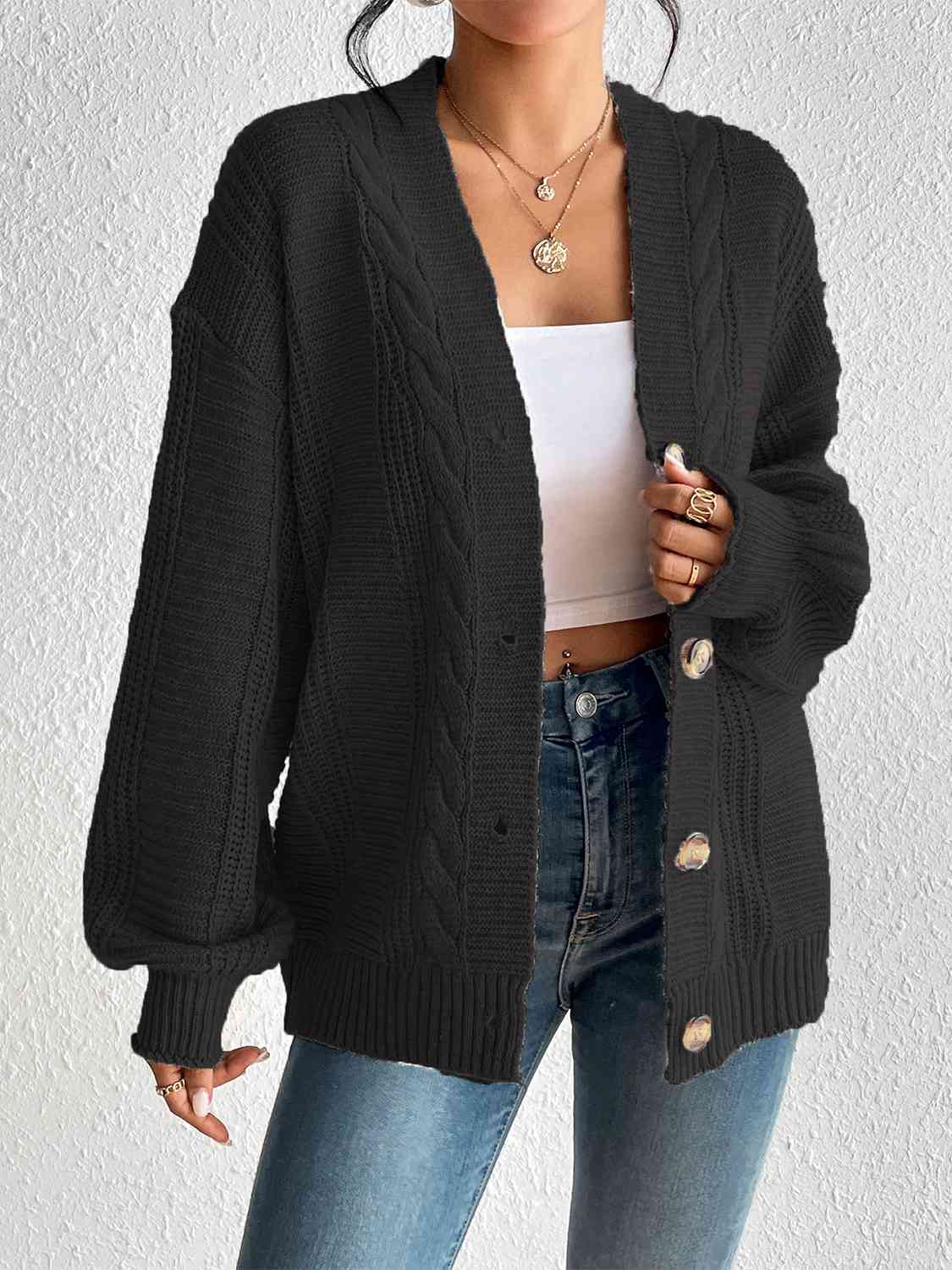 Cable-Knit Button Down Cardigan