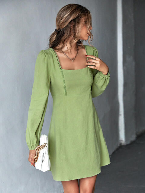 Square Neck Puff Sleeve Mini Dress