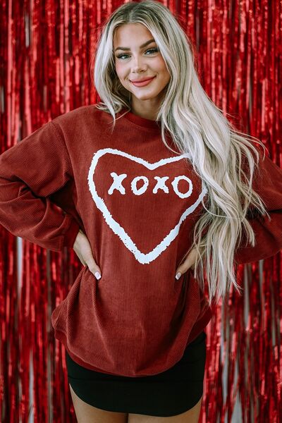 Heart Letter Graphic Round Neck Sweatshirt