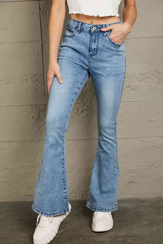 Baeful Vintage Wash Flare Jeans with Pockets