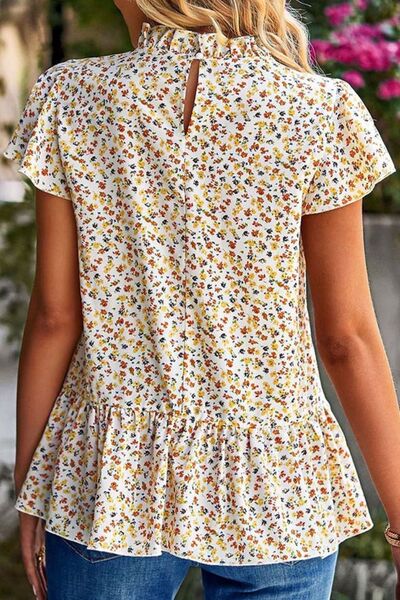 Ditsy Floral Peplum Short Sleeve Blouse