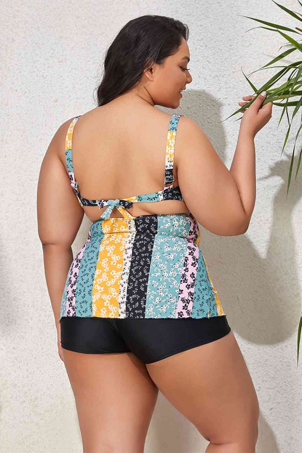 Plus Size Printed Crisscross Cutout Two-Piece Swim Set