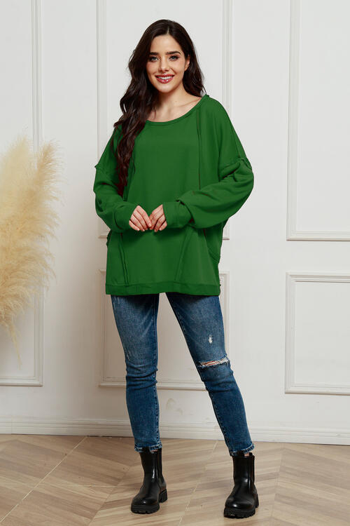 Round Neck Exposed Seam Sweatshirt