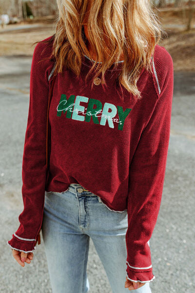 MERRY CHRISTMAS Exposed Seam Long Sleeve T-Shirt