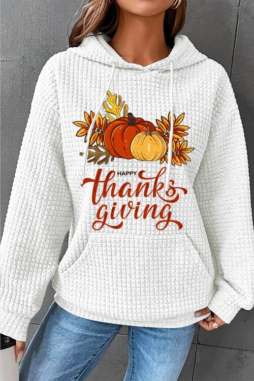 HAPPY THANKSGIVING Drawstring Graphic Hoodie