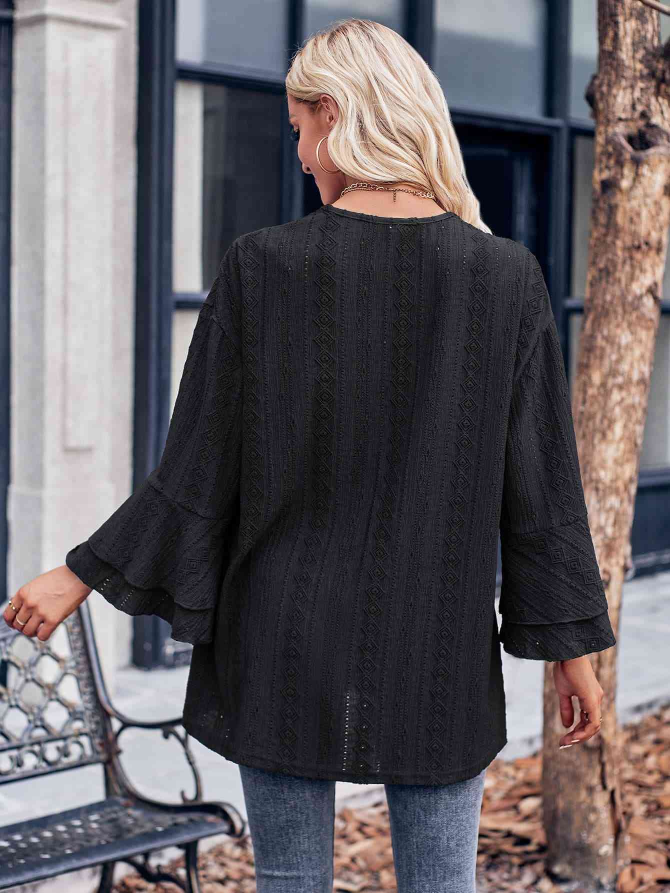 Eyelet Bell Sleeve Cardigan