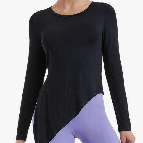 Asymmetrical Round Neck Long Sleeve Sports Top