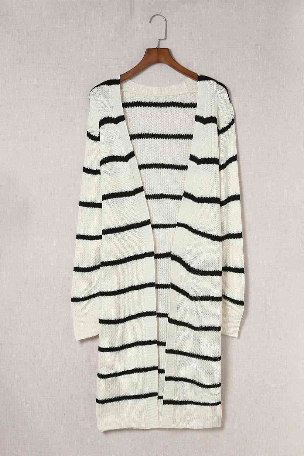 Woven Right Striped Open Front Rib-Knit Duster Cardigan