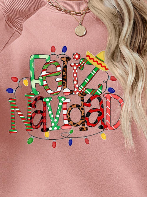 FELIZ NAVIDAD Round Neck Drop Shoulder Sweatshirt