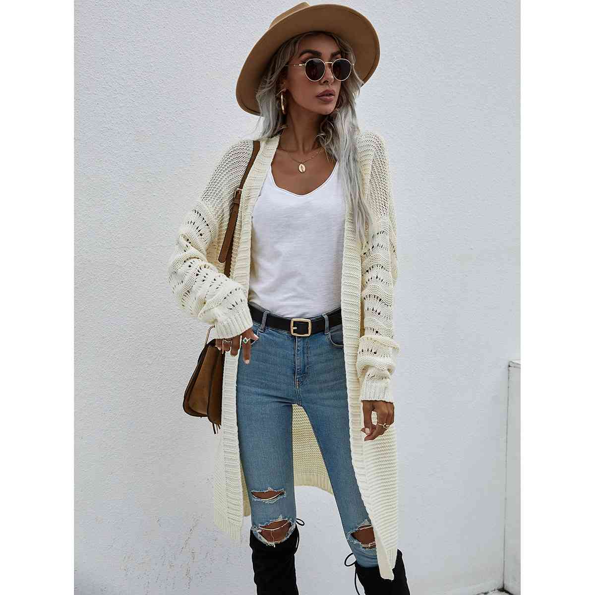 Double Take Horizontal Ribbing Open Front Duster Cardigan