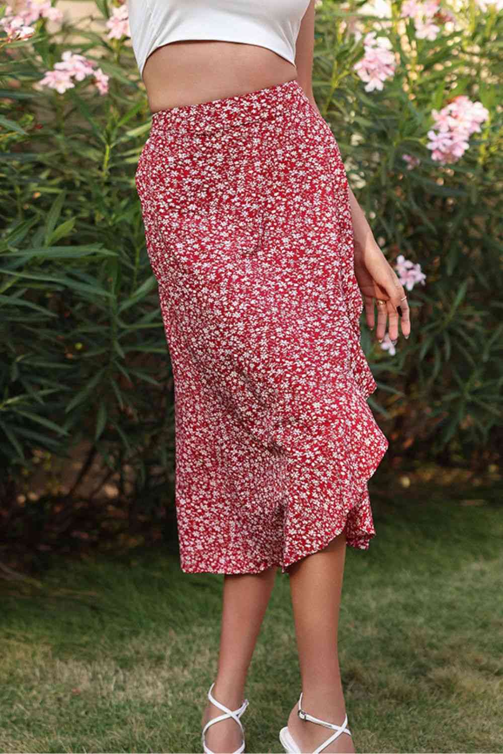 Ditsy Floral Asymmetrical Ruffled Skirt