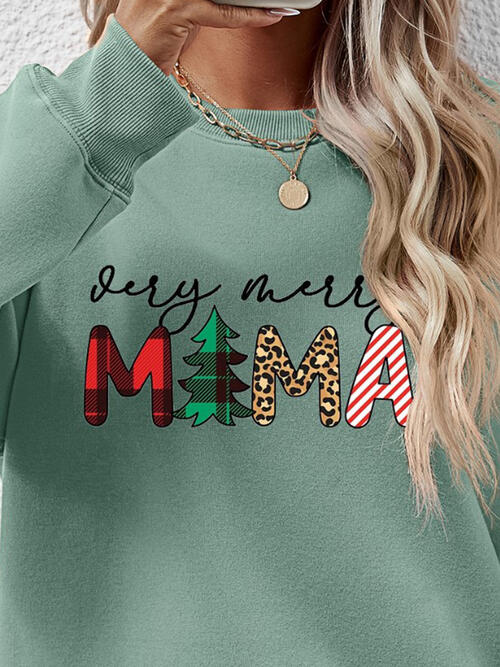 Letter Graphic Round Neck Long Sleeve Sweatshirt