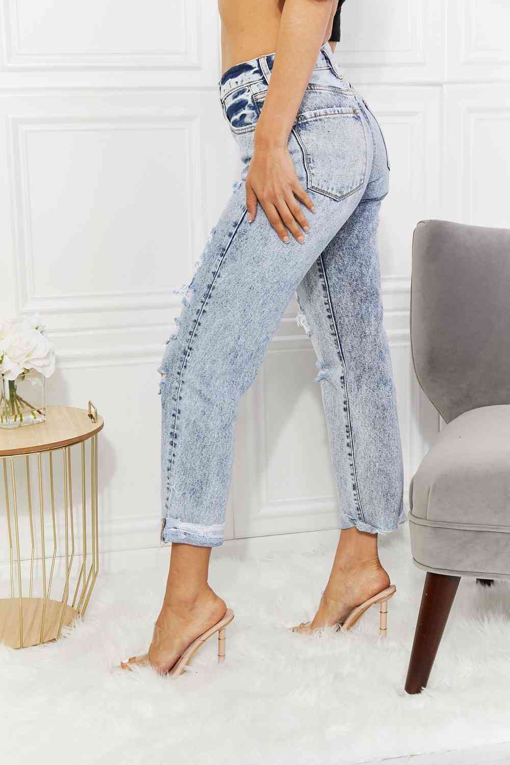 Kancan Kendra High Rise Distressed Straight Jeans