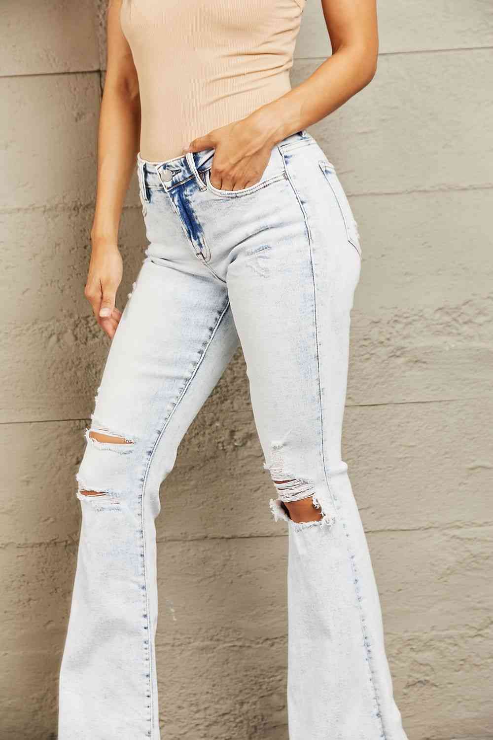 BAYEAS Mid Rise Acid Wash Distressed Jeans