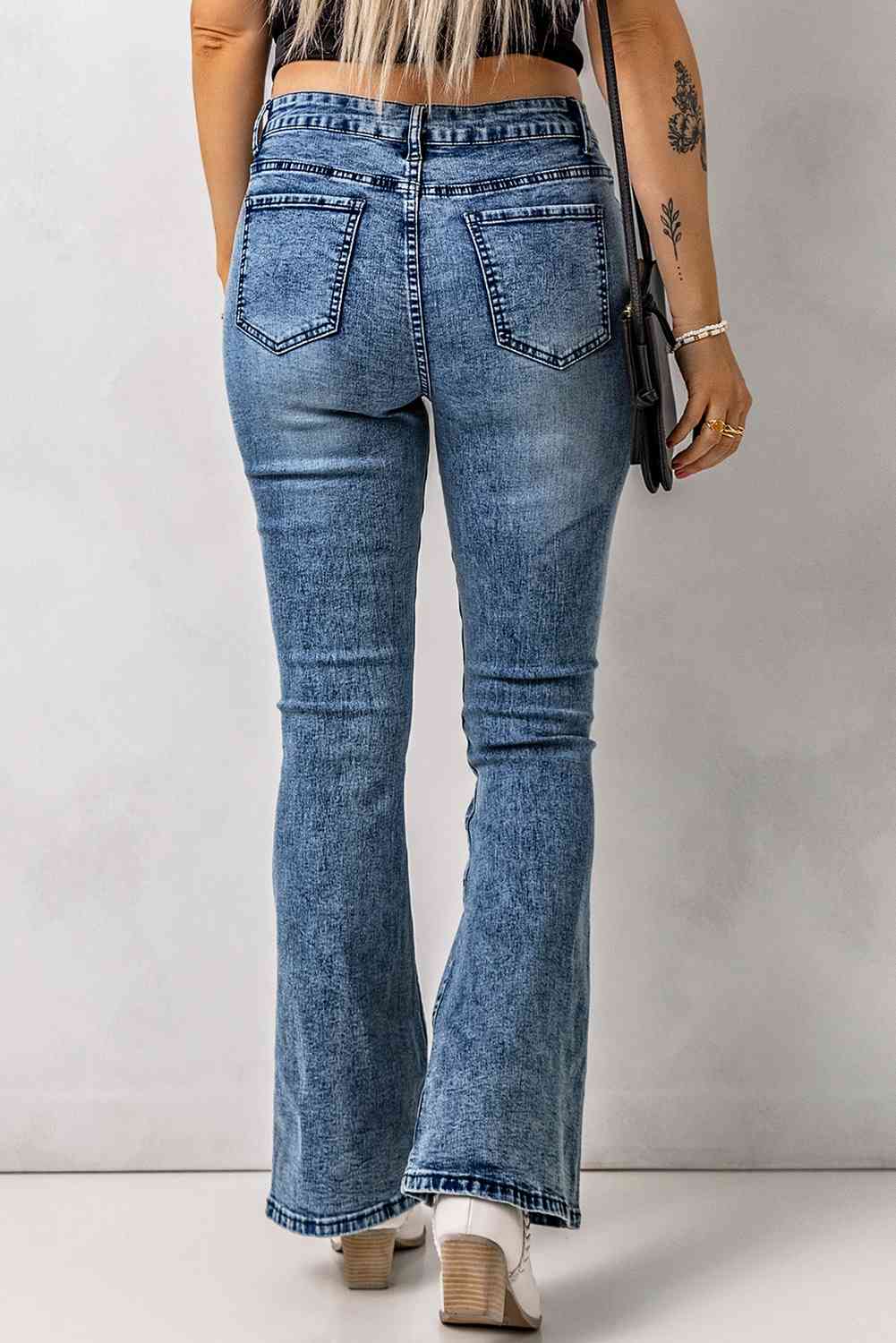 Baeful Vintage Wash Flare Jeans with Pockets