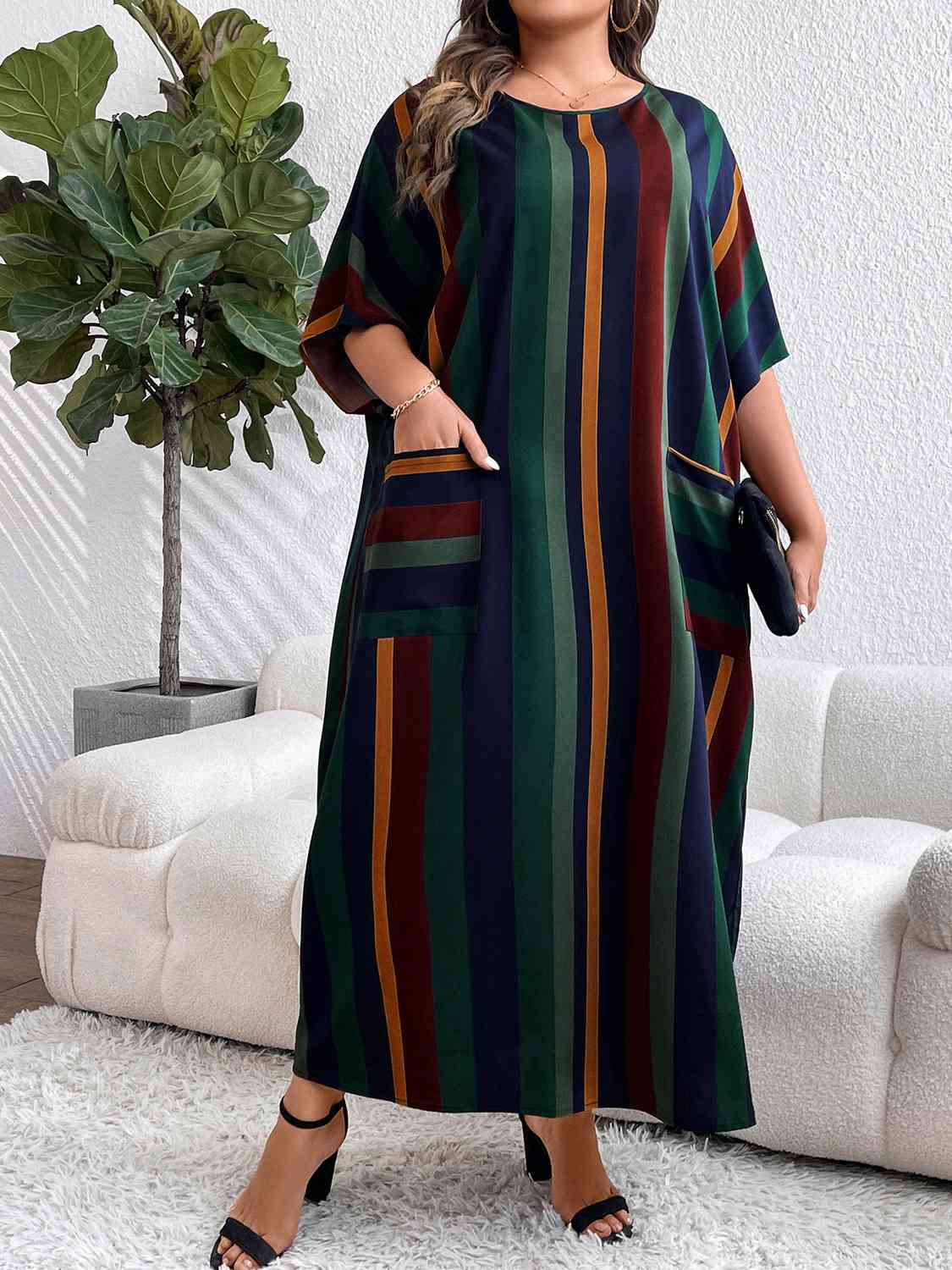 Plus Size Striped Maxi Dress with Pockets