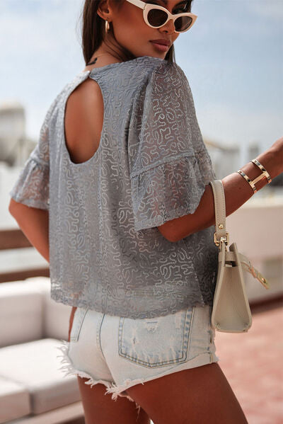 Sequin Cutout Round Neck Blouse