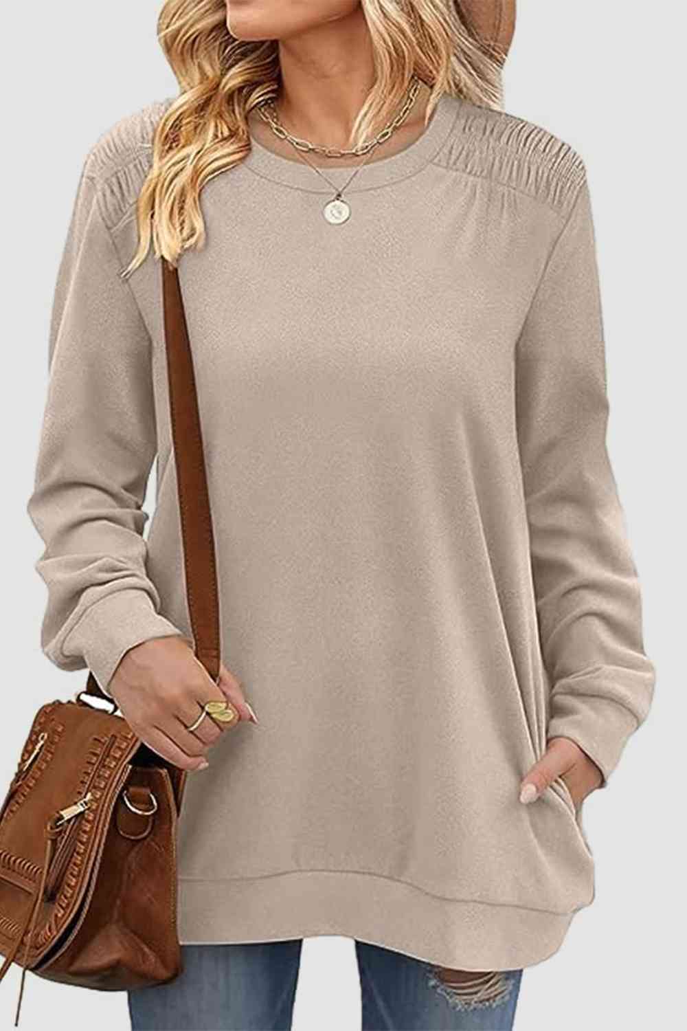 Ruched Round Neck Sweatshirt