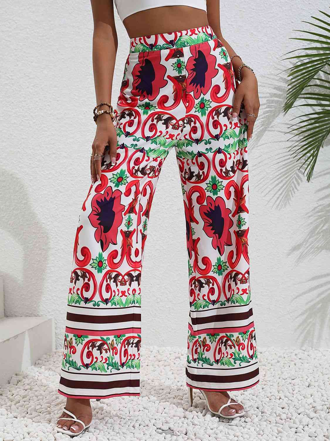 Printed High-Rise Wide Leg Pants