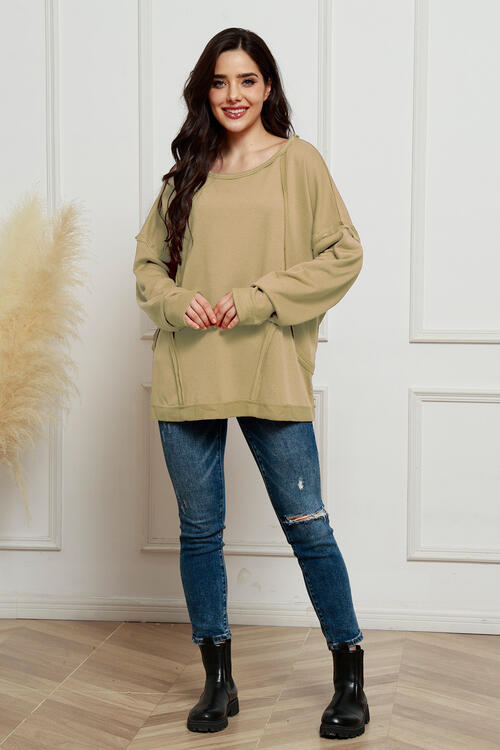 Round Neck Exposed Seam Sweatshirt