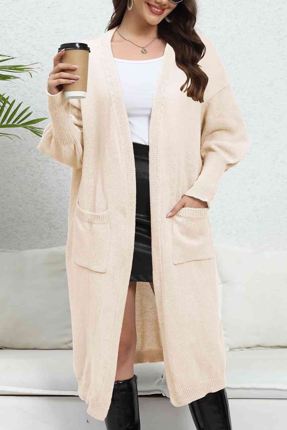 Open Front Dropped Shoulder Cardigan