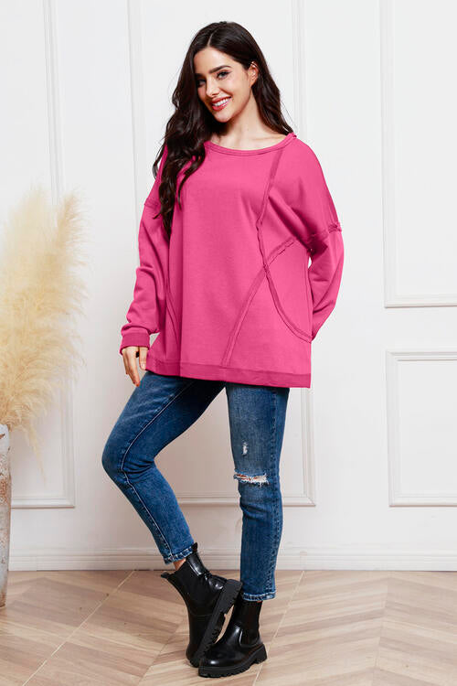 Round Neck Exposed Seam Sweatshirt