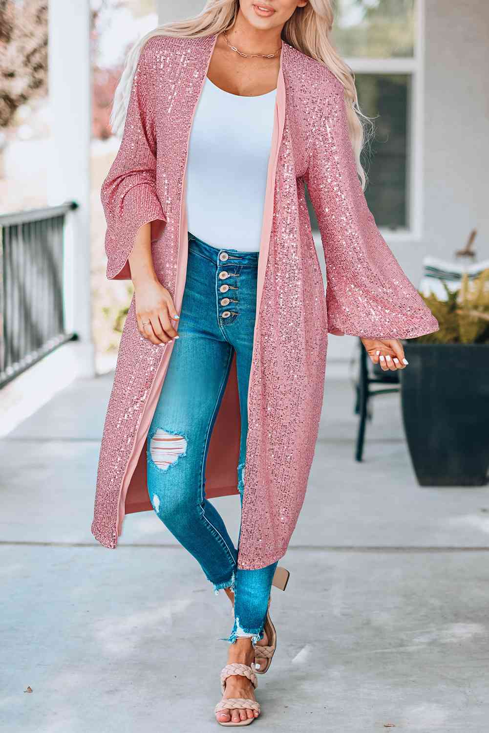 Sequin Open Front Duster Cardigan