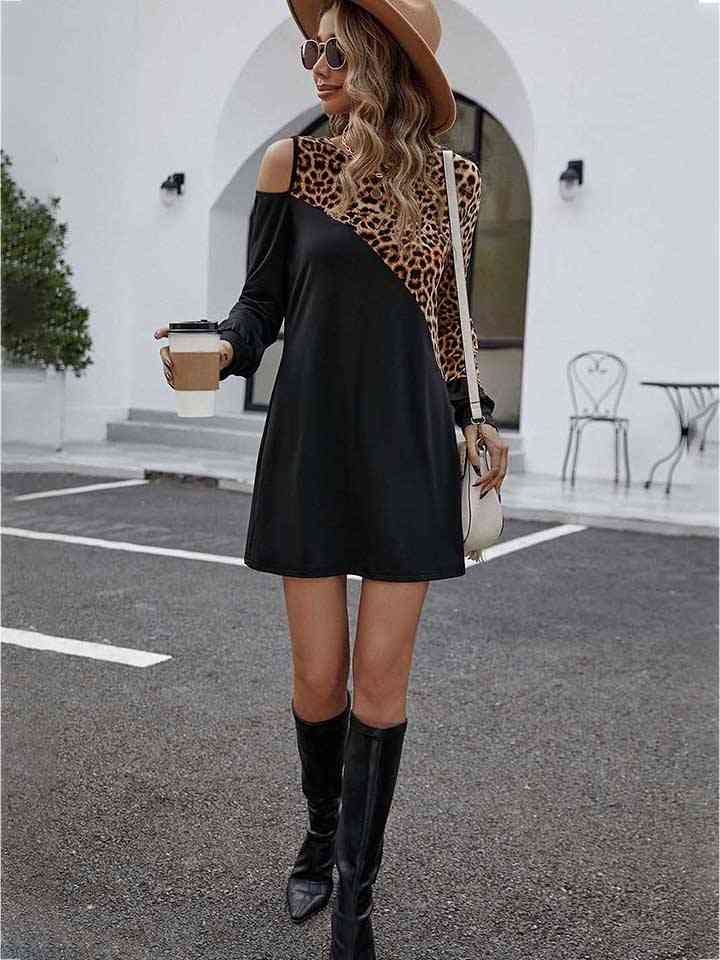 Two-Tone Long Sleeve Mini Dress