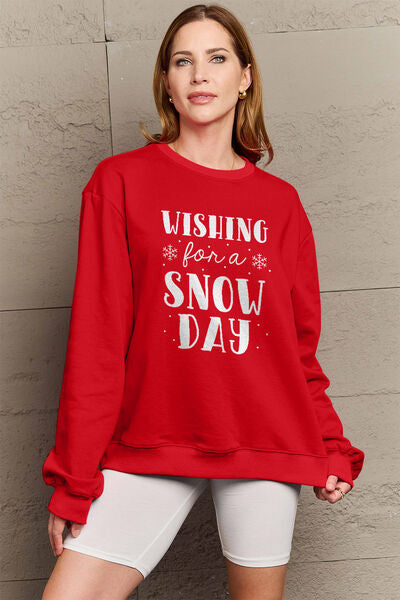 Simply Love Full Size WISHING FOR A SNOW DAY Round Neck Sweatshirt