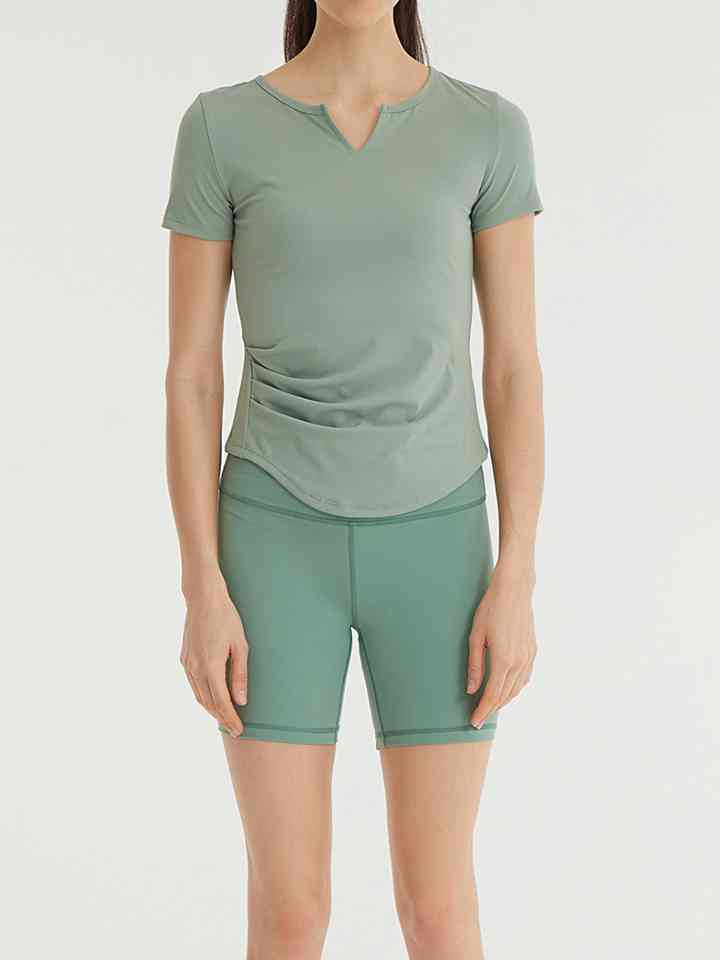 Notched Neck Short Sleeve Active Top