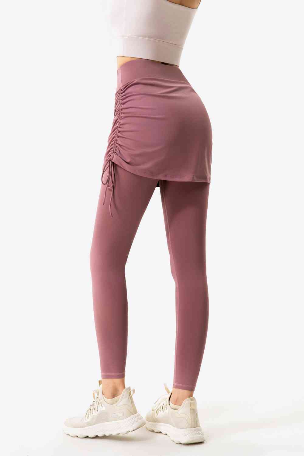 Drawstring Ruched Faux Layered Yoga Leggings