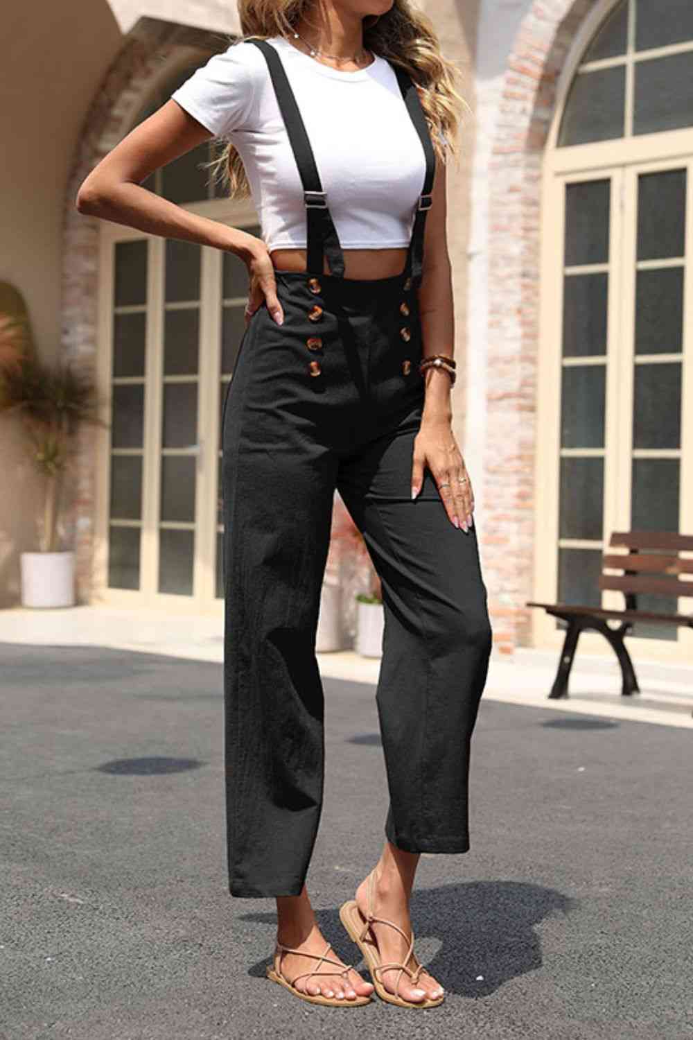 Adjustable Strap Straight Leg Overalls